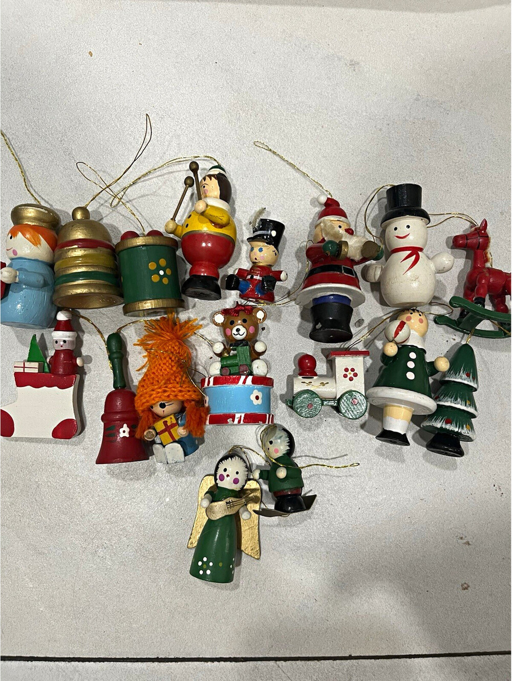 Vintage mixed lot of Wood Christmas Hanging Ornaments Multicolor Santa Snowman